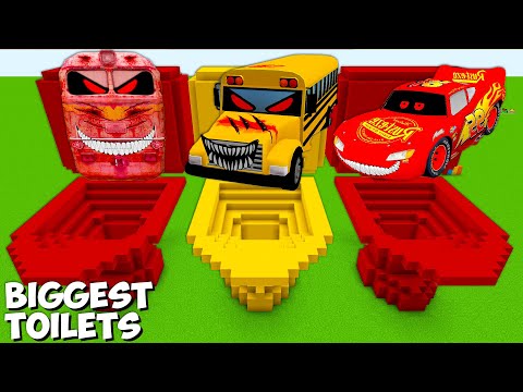 Choose RIGHT TOILETS SCARY METRO TRAIN and SCHOOL BUS and Lightning McQUEEN EXE in Minecraft MOVIE