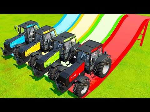 TRANSPORTING COLORED WATER TANK BY VALTRA TRACTORS DEATH RUN PARKOUR #76   Farming Simulator 22