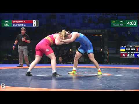 Round 2 WW - 75 kg: U. GAN OCHIR (MGL) df. A. SHUSTOVA (UKR) by VPO1, 10-6
