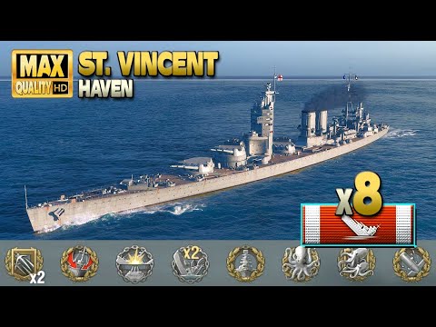 Battleship St. Vincent: Kill hunter on map Haven - World of Warships