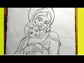 how to draw lord jesus and mother meri step by step,how to draw jesus christ,mother and son drawing