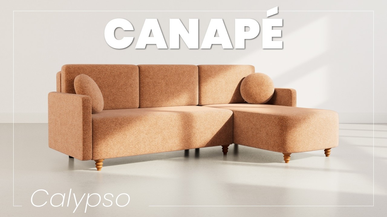 Thumbnail video of the produit Calypso - canapé d'angle réversible 4 places convertible avec coffre en tissu