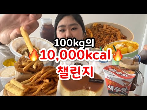 🔥만칼로리 챌린지🔥100kg girl의 제법 용맹한 먹방 브이로그ㅣ파바 치즈케익ㅣ마라샹궈ㅣ꿔바로우ㅣ삼겹살ㅣ비빔면ㅣ맘스터치 싸이버거ㅣ새우버거ㅣ감튀ㅣ치즈스틱ㅣ설빙 망고빙수
