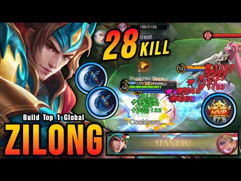 28 Kills + MANIAC!! Unli Lifesteal Build Zilong with Brutal DMG!! - Build Top 1 Global Zilong ~ MLBB