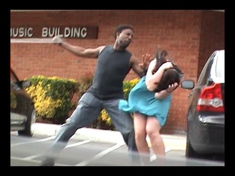 Crazy guy hits girlfriend