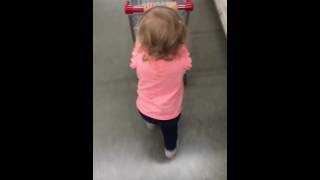 Kid shopping at the hardware store pushing a shopping cart