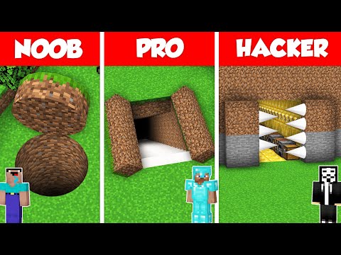SECRET UNDERGROUND BASE HOUSE BUILD CHALLENGE - NOOB vs PRO vs HACKER / Minecraft Battle Animation