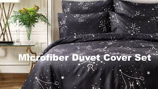 3 Pieces Microfiber Duvet Cover Set, Black Constellation Quilt Cover