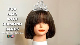 Learn How To Cut Bob With Diamond Shaped Bangs With Me | HEAD TO TOE BD TUTORIAL | 🇧🇩🇺🇸