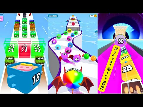 Jelly Tube Run 2048 (268B → ! → @ → # → %) vs Number Ball Race and Merge 3D vs Jelly Merge Run 2048