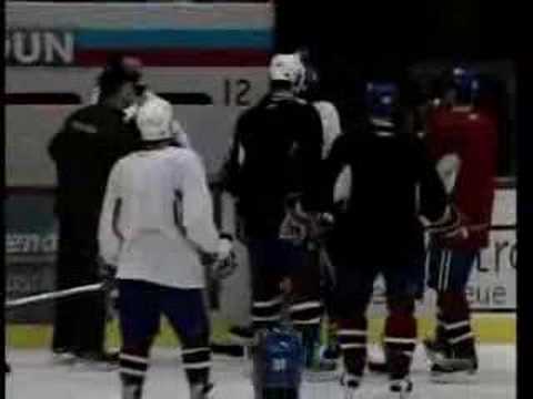 Jose Theodore Stops Fan during Montreal Canadiens Practice