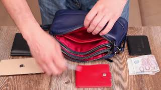 Шикарна сумка на три відділення з натуральної шкіри 22137 Vintage синя