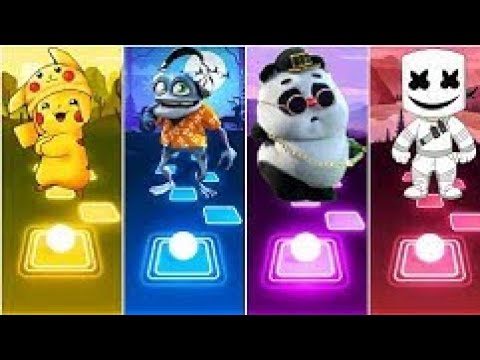 🔴Pikachu Team vs Marshmallo vs Bamboo panda vs Crazy Frog // Tiles Hop EDM Rush !!