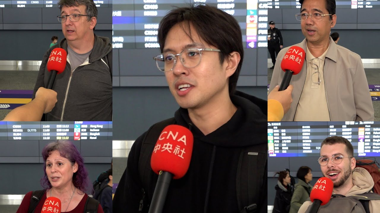 Passengers at Taoyuan Airport react amid China military drills around Taiwan