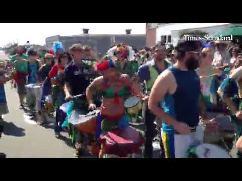 The Samba Parade circles around the Arcata Plaza during the North Country Fair on Saturday. The fair