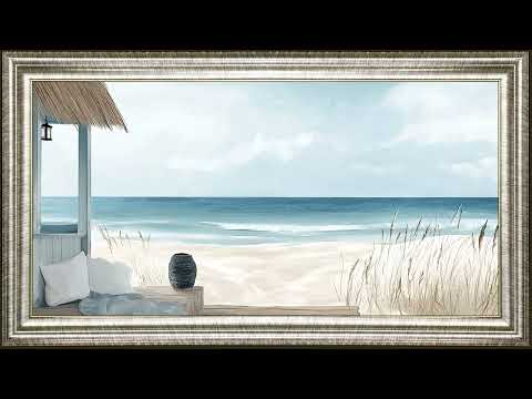 Calm Ocean ~ beach cottage minimalist oil painting ~ silver frame tv art screensaver