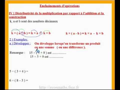 5eme cours de maths pour developper un calcul avec la distributivité