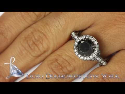BDR-242 - 3.18 Ct Certified Natural Black Diamond Engagement Ring Pave Halo 18k Black Gold