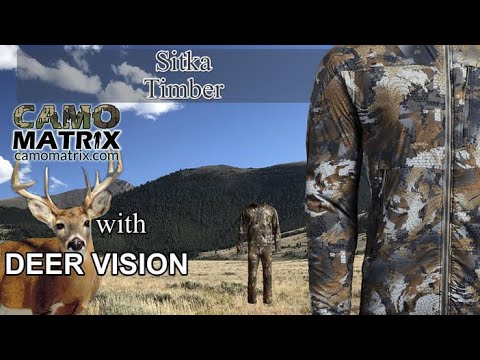 Sitka Timber hunting camo in Human and Deer Vision on 14 Backgrounds