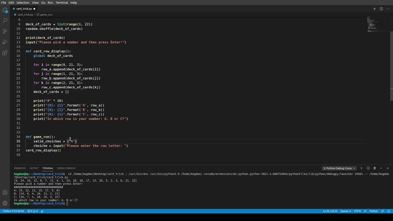 Python non GUI 21 Card Trick #programming #python #pythontutorial