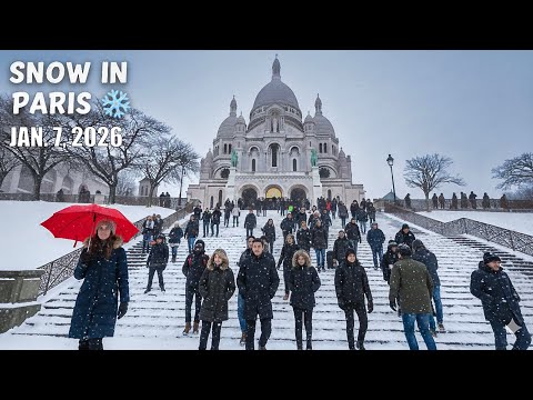 Snowfall in Montmartre, Paris ❄️ Rare 4K HDR Winter Walk - January 7, 2026