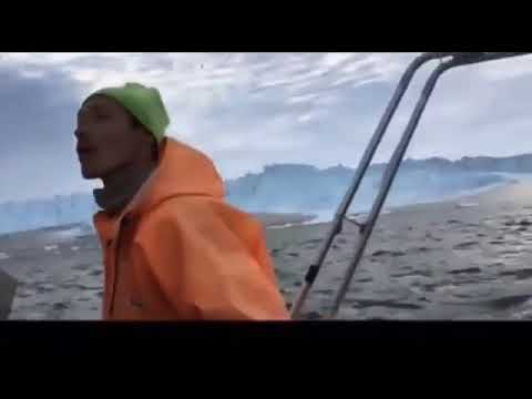 A huge tsunami wave after the iceberg collapse