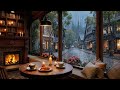 February Rainy Coffee Shop Ambience ️ Warm Jazz Piano Rain Sound For Study Work
