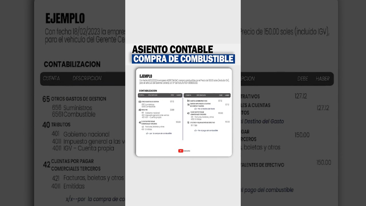 como realizar el asiento contable de compra de Combustible
