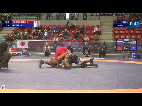 Round 1 FS - 76 kg: K. PETERS (USA) df. N. YAROSHENKO (RUS) by FALL, 10-2