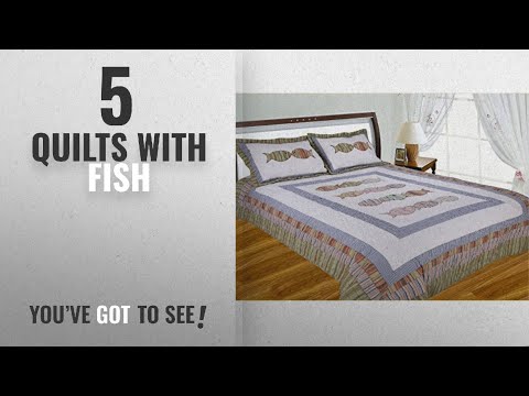 Top 10 Quilts With Fish [2018]: J&J Bedding Fish Pattern Handcrafted Quilt, Full/Queen