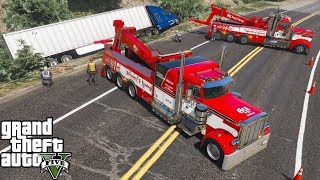 Two Heavy Wreckers Flips A Semi Truck in GTA 5
