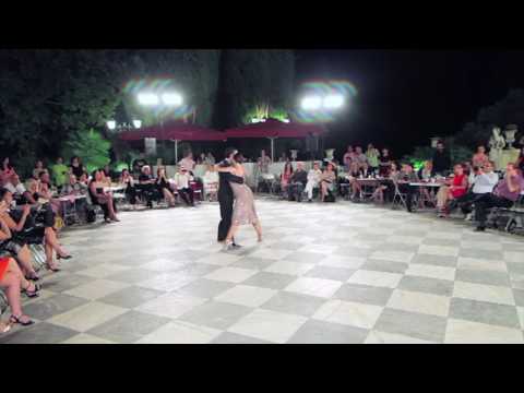  Pablo Moyano  and  Natalia Cristobal Rivé  are  dancing  to  the  tango  "  Corazón, no le hagas caso  "  by  Miguel Caló  at  Todos Tango Festival  in  2016
