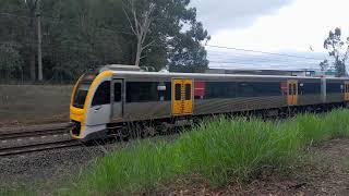 Queensland Rail's refurbished IMU 164 leads SMU 262 work run T526 thru Morayfield on Tues 25☆03☆25