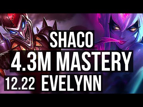 SHACO vs EVELYNN (JNG) | 4.3M mastery, 5/0/4, 1500+ games, Rank 14 Shaco | EUW Master | 12.22