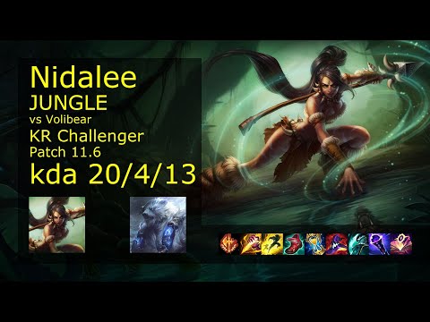 Nidalee Jungle vs Volibear - KR Challenger 20/4/13 Patch 11.6 Gameplay // [롤] 니달리 vs 볼리베어 정글