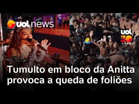 Tumulto durante desfile do Bloco da Anitta provoca a queda de foliões em Salvador; veja