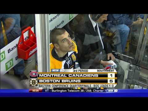 Patrice Bergeron fights Josh Gorges 4/18/09