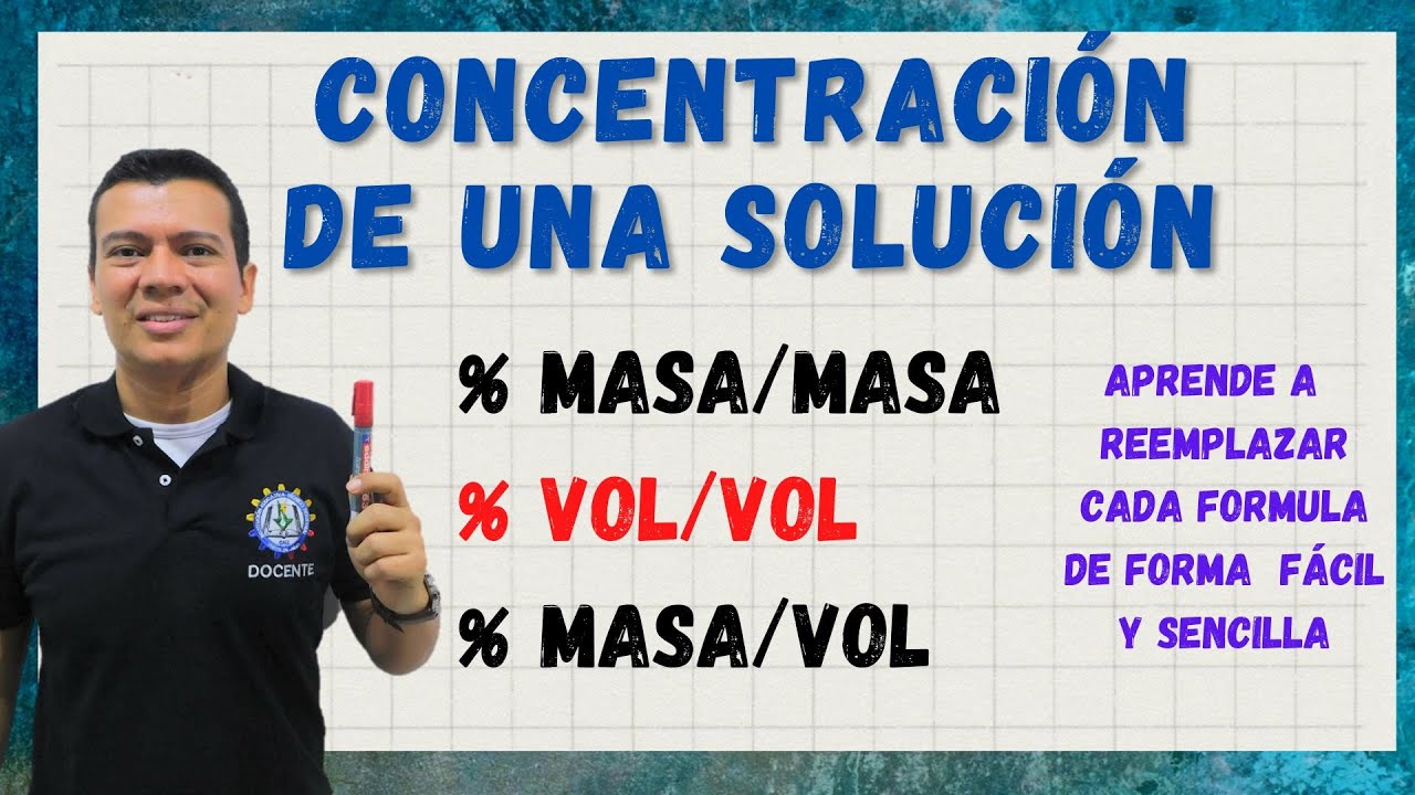 CONCENTRACION MASA A MASA (%m/m), masa a volumen (%m/v) y volumen a volumen (%v/v)