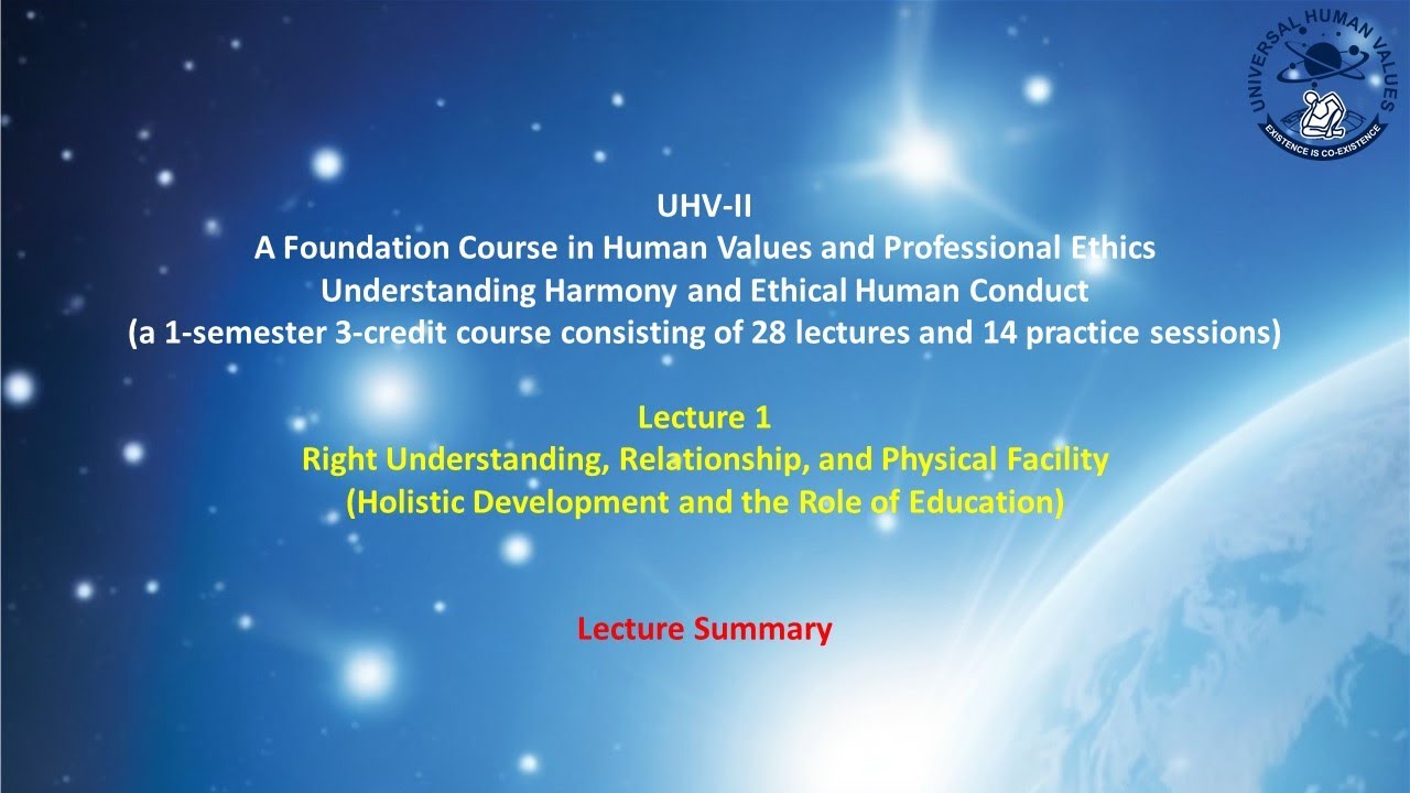 UHV-II L7 SUM Understanding Human Being as coexistence of self and body