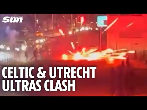 Celtic & Utrecht ultras clash with police as fireworks explode after Europa League showdown