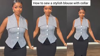 DIY : how to sew a stylish blouse with collar #tutorial  #viral 