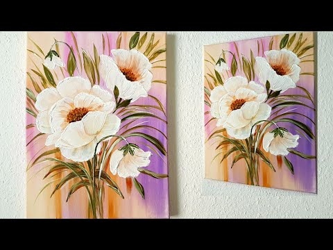 Blumen Malen Acryl Weiß in Echtzeit für Anfänger - Flowers Acrylic Painting White RealTime Beginners