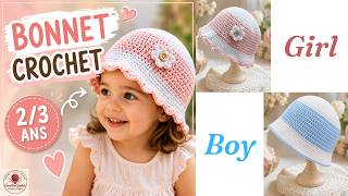 Bonnet, bob, chapeau crochet enfant 2/3 ans – Version fille et garçon facile à personnaliser