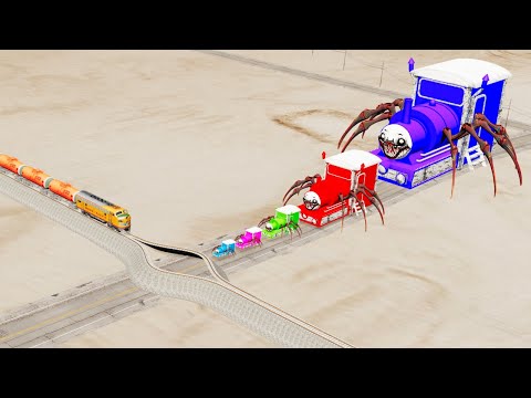 Choo Choo Charles Train Big & Small Vs Impossible Splitting Rail Track Vs Train -BeamNG.Drive