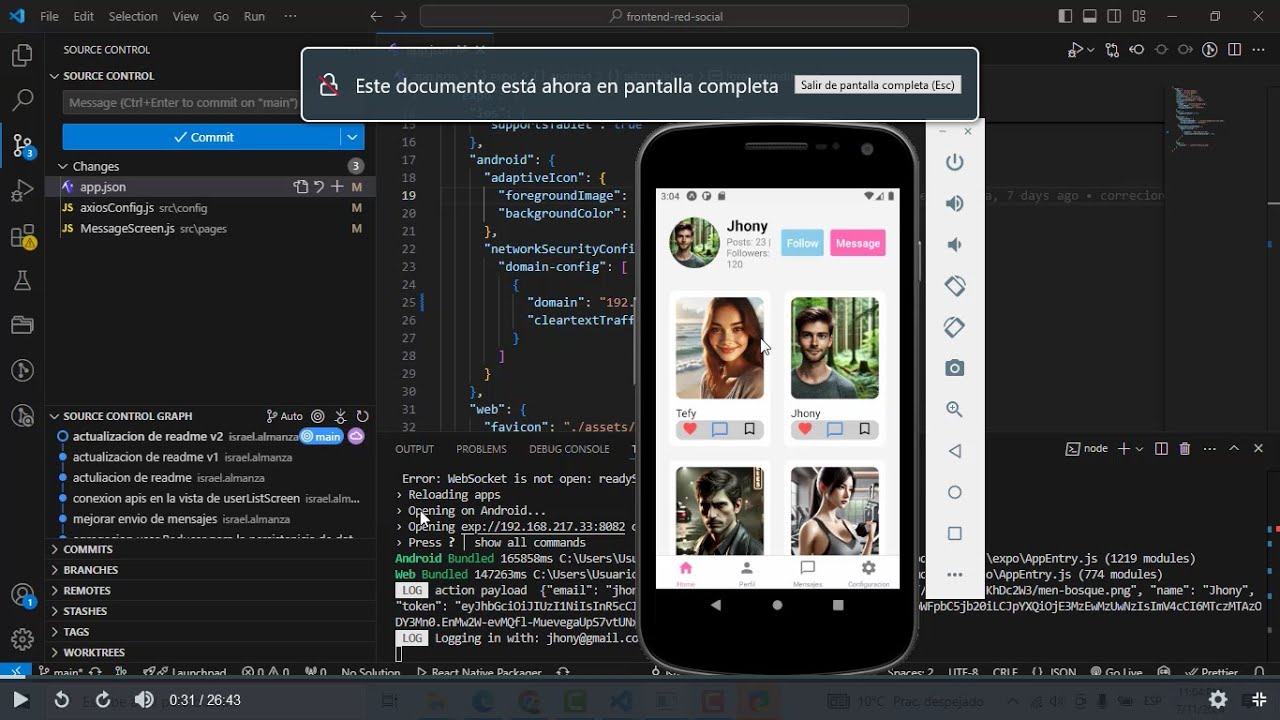 1 parte - Tutorial Red social usando socket, noode sequelize mysql react native