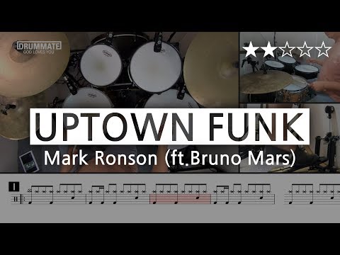 [Lv.04] Uptown Funk - Mark Ronson (ft.Bruno Mars) (★★☆☆☆) Pop Drum Cover, Score, Sheet,Lessons