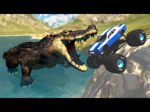 Jumping Cars with Giant Crocodile Crashes - BeamNG.Drive