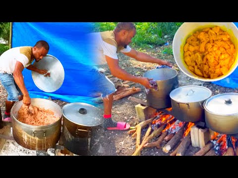 Cooking 25lb Coconut Rice&peas || Curry Beef Fry Chicken Soup Stew Pork Jerk Chicken Outdoor Cooking