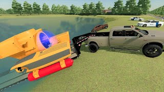Using submarine to help police find abandoned car in lake | Farming Simulator 22