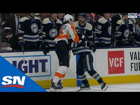 Nathan Gerbe Flattens Claude Giroux Then Fights Travis Sanheim